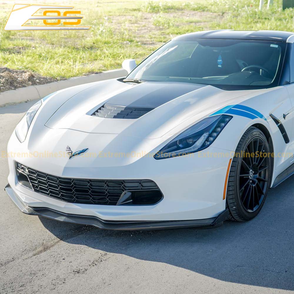 Corvette C7 Stage 2 Carbon Fiber Front Splitter Lip W/ Carbon Side Winglets - ExtremeOnlineStore