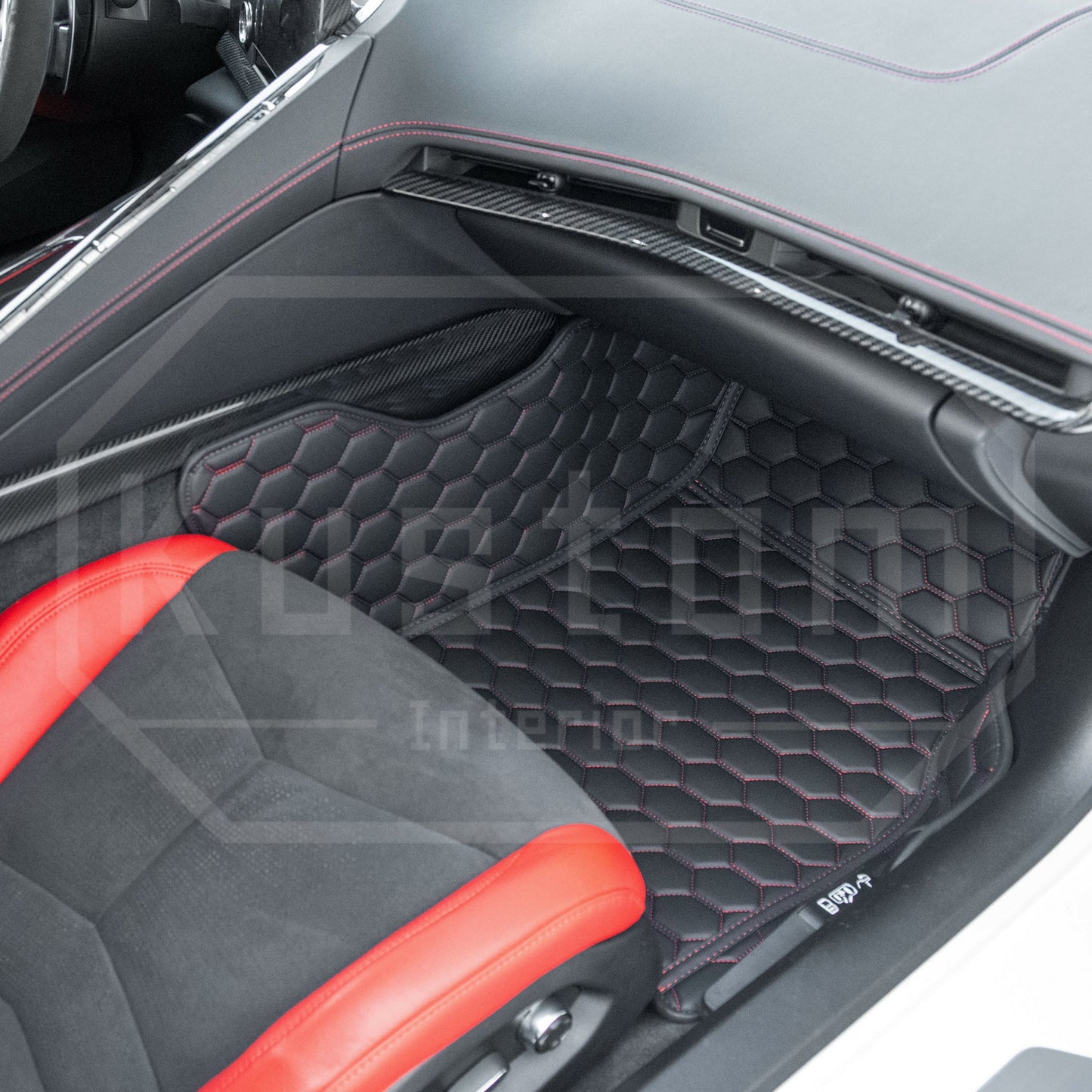 Corvette C8 Custom Honeycomb Leather Floor Mat Liners