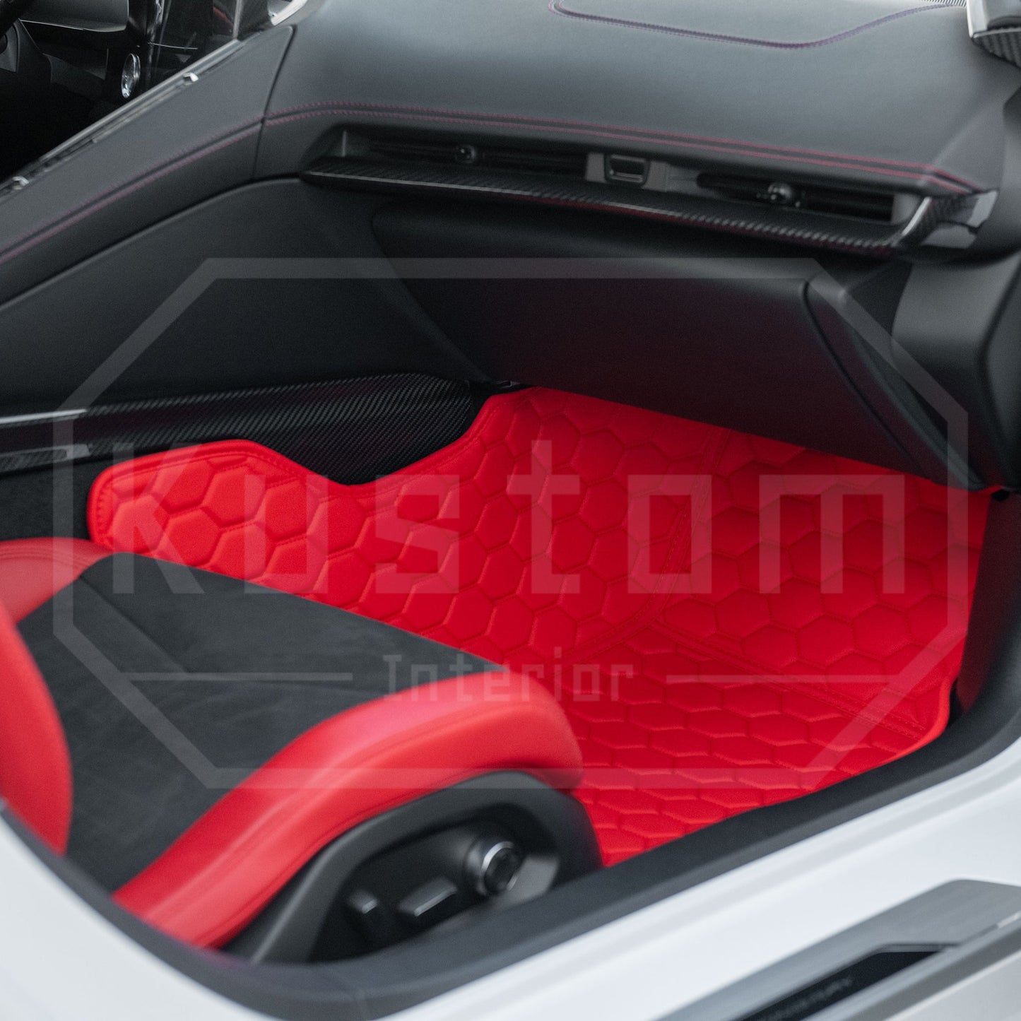 Corvette C8 Custom Honeycomb Leather Floor Mat Liners