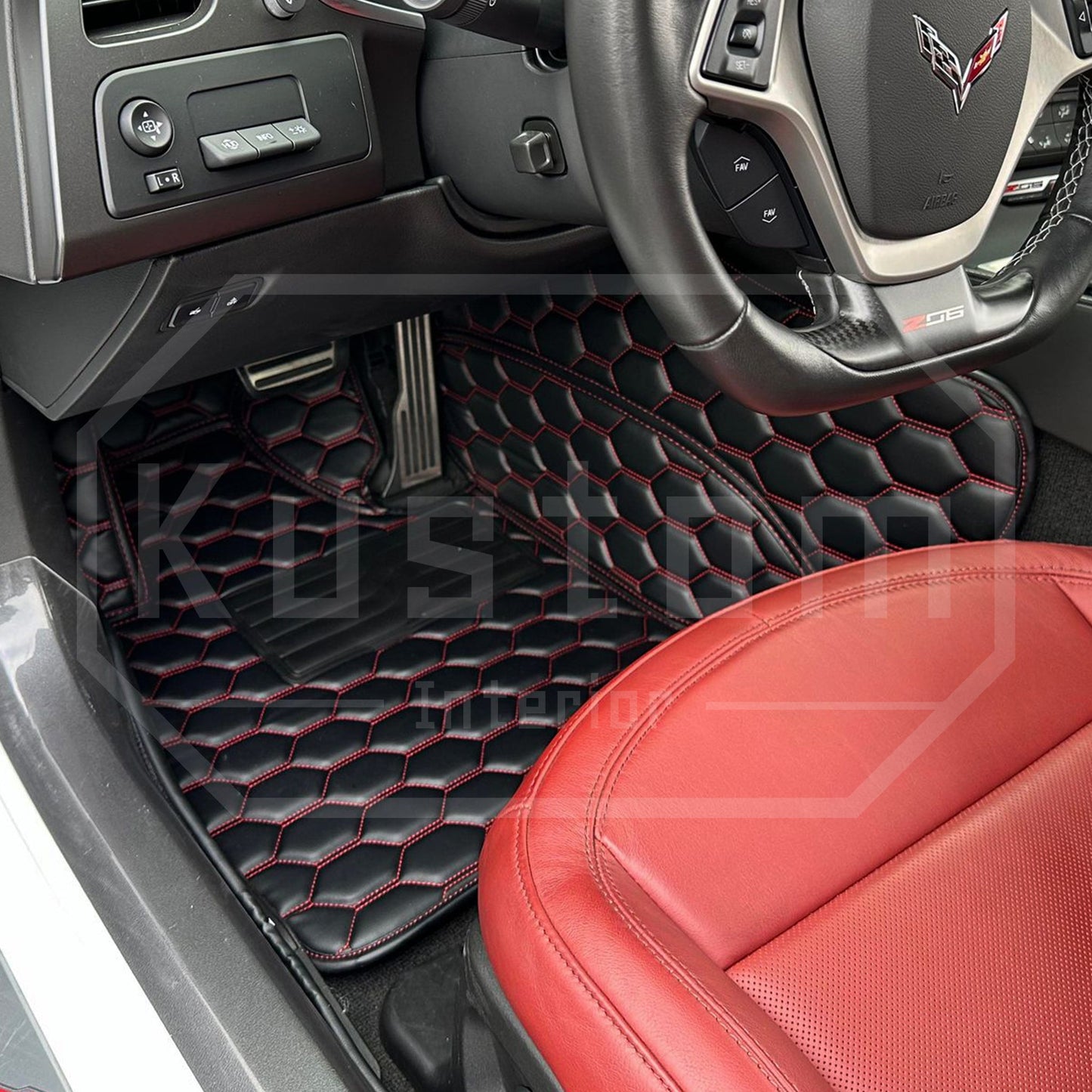 Corvette C7 Custom Premium Honeycomb Leather Floor Mat Liners