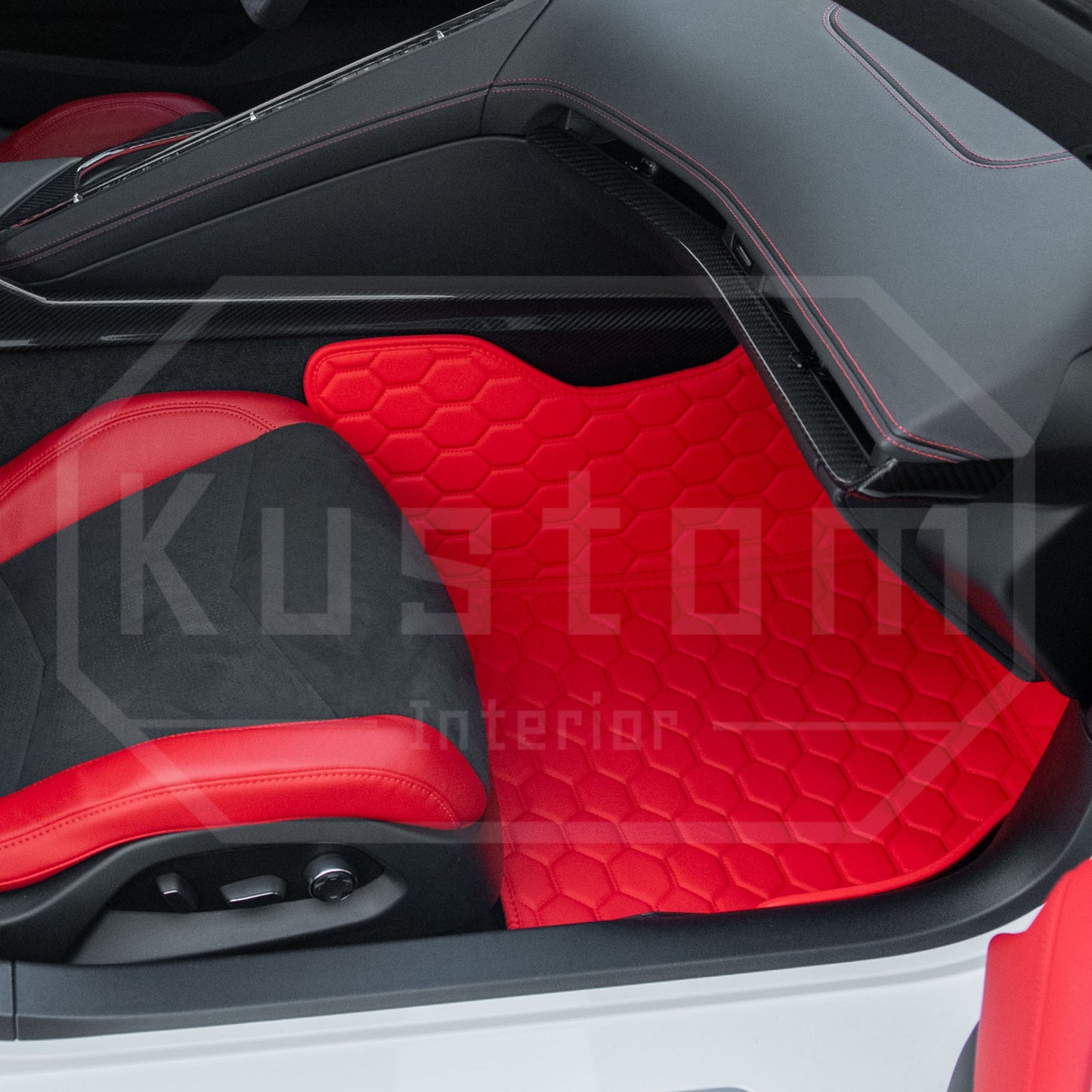 Corvette C8 Custom Honeycomb Leather Floor Mat Liners