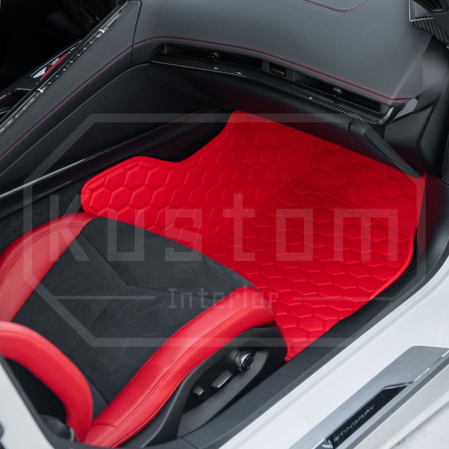 Corvette C8 Custom Honeycomb Leather Floor Mat Liners