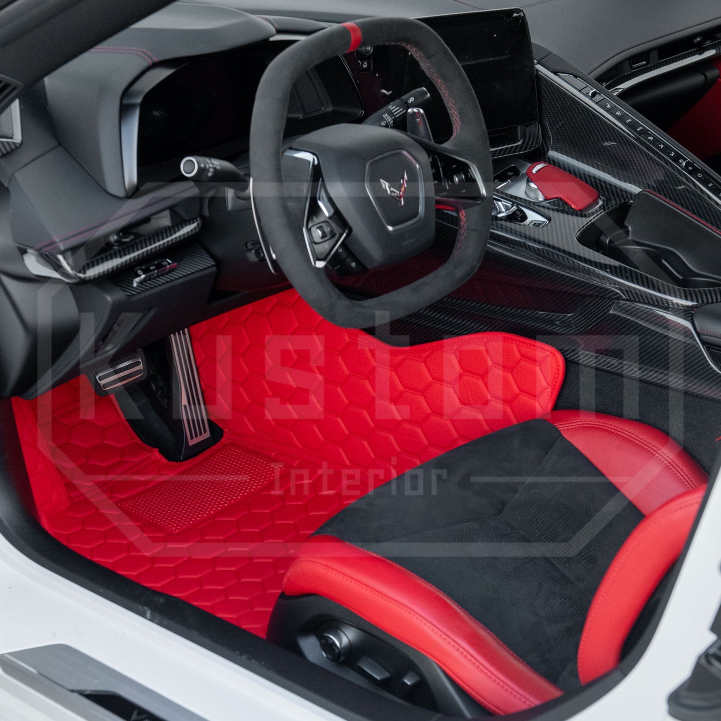 Corvette C8 Custom Honeycomb Leather Floor Mat Liners