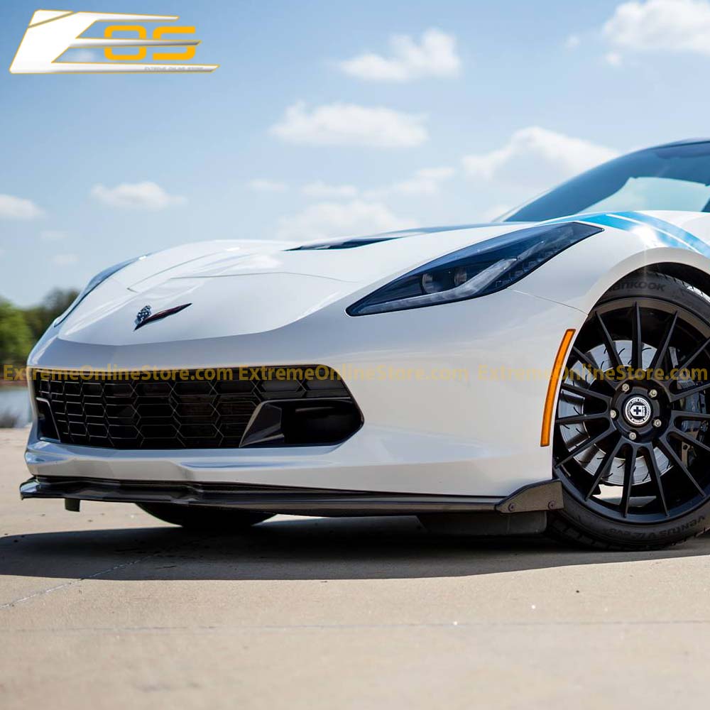 Corvette C7 Stage 2 Carbon Fiber Front Splitter Lip W/ Carbon Side Winglets - ExtremeOnlineStore