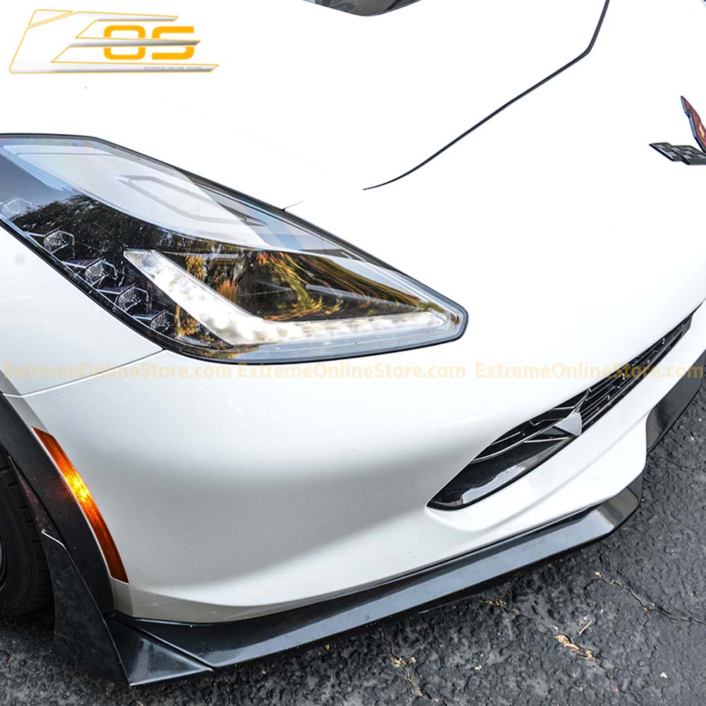 Corvette C7 Carbon Flash Front Splitter W/ Stage 3 Wickerbill Side Winglets - ExtremeOnlineStore