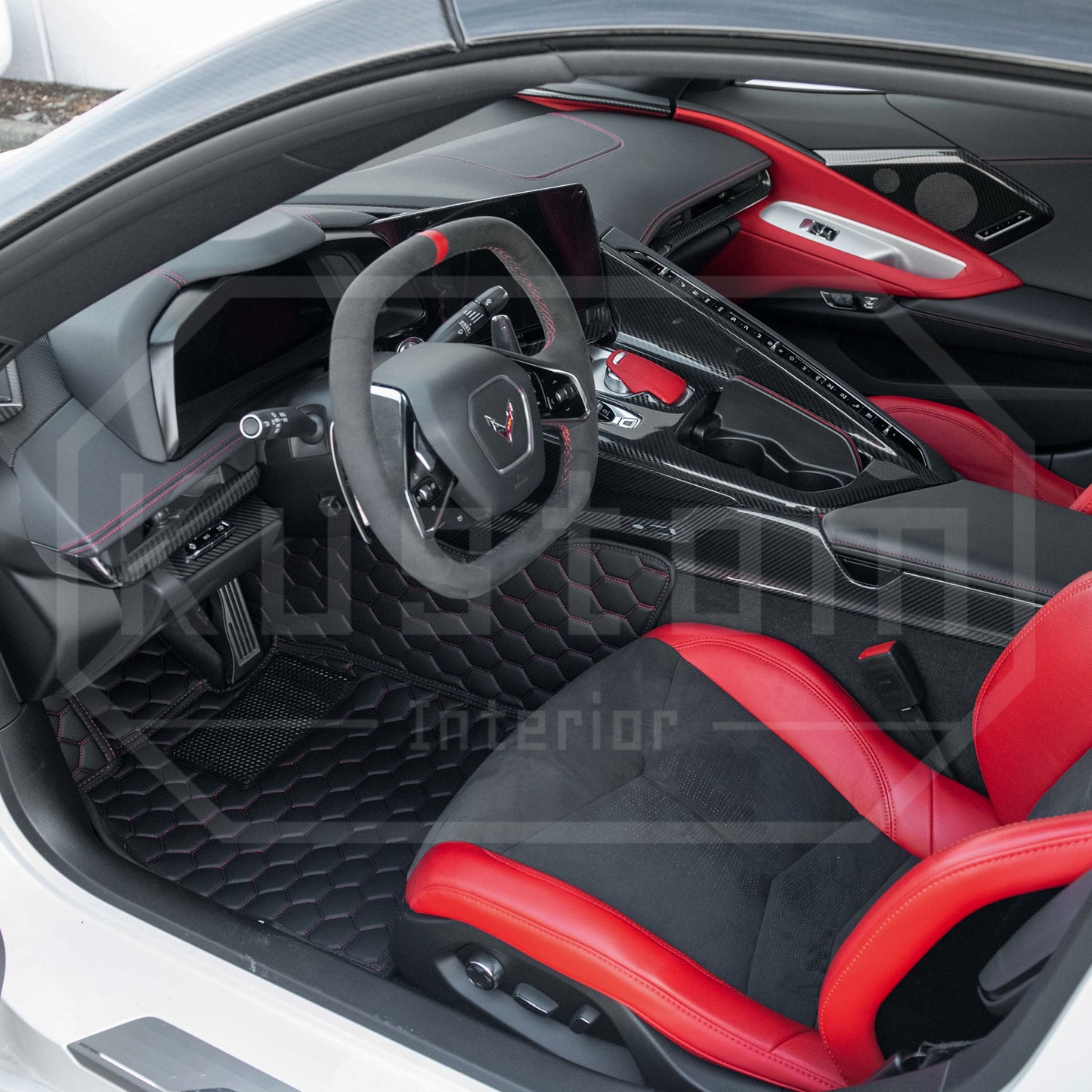 Corvette C8 Custom Honeycomb Leather Floor Mat Liners