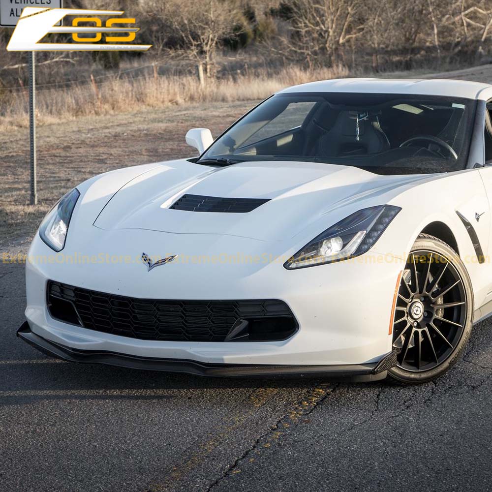 Corvette C7 Stage 2 Carbon Fiber Front Splitter Lip W/ Carbon Side Winglets - ExtremeOnlineStore