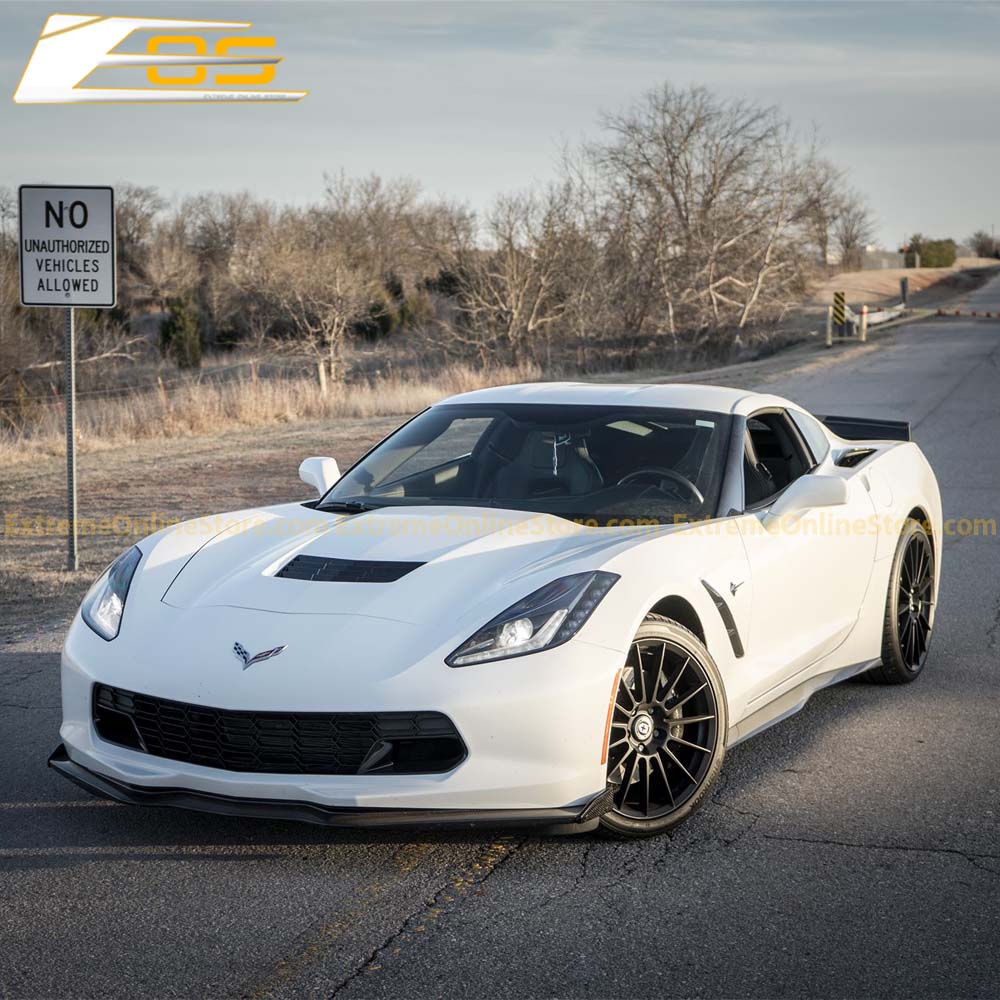 Corvette C7 Stage 2 Carbon Fiber Front Splitter Lip W/ Carbon Side Winglets - ExtremeOnlineStore