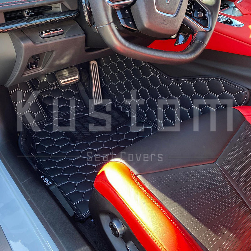 Corvette C8 Custom Honeycomb Leather Floor Mat Liners