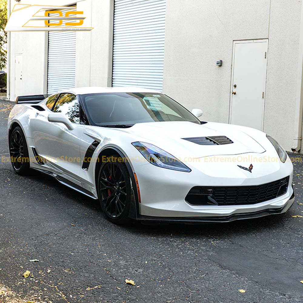 Corvette C7 Carbon Flash Front Splitter W/ Stage 3 Wickerbill Side Winglets - ExtremeOnlineStore