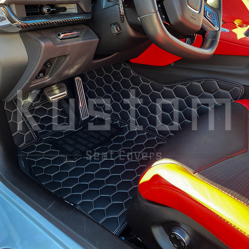 Corvette C8 Custom Honeycomb Leather Floor Mat Liners