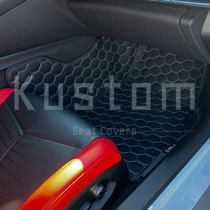 Corvette C8 Custom Honeycomb Leather Floor Mat Liners