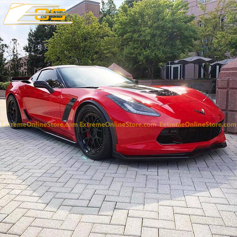 Corvette C7 Stage 2 Carbon Fiber Front Splitter Lip W/ Carbon Side Winglets - ExtremeOnlineStore