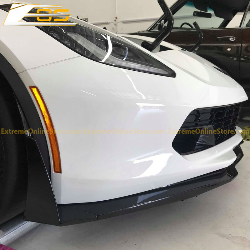 Corvette C7 Carbon Flash Front Splitter W/ Stage 3 Wickerbill Side Winglets - ExtremeOnlineStore