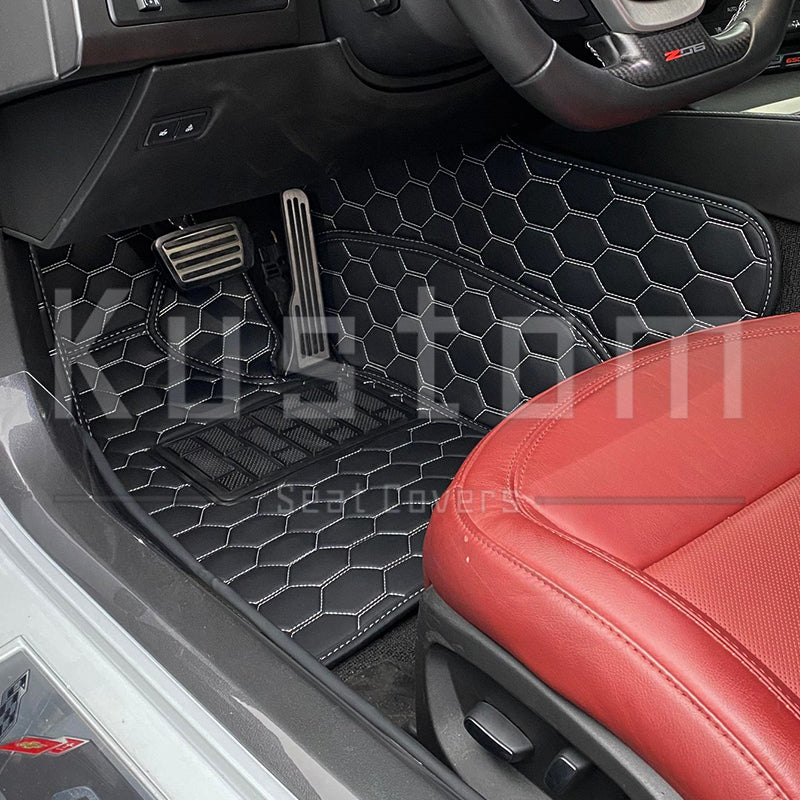 Corvette C7 Custom Premium Honeycomb Leather Floor Mat Liners