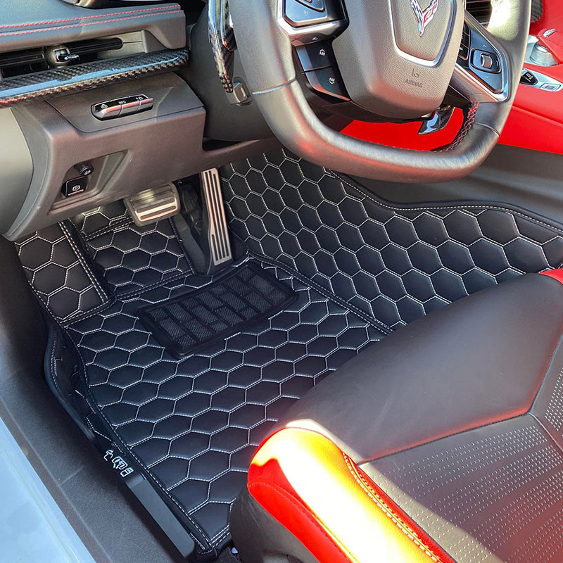 Corvette C8 Custom Honeycomb Leather Floor Mat Liners