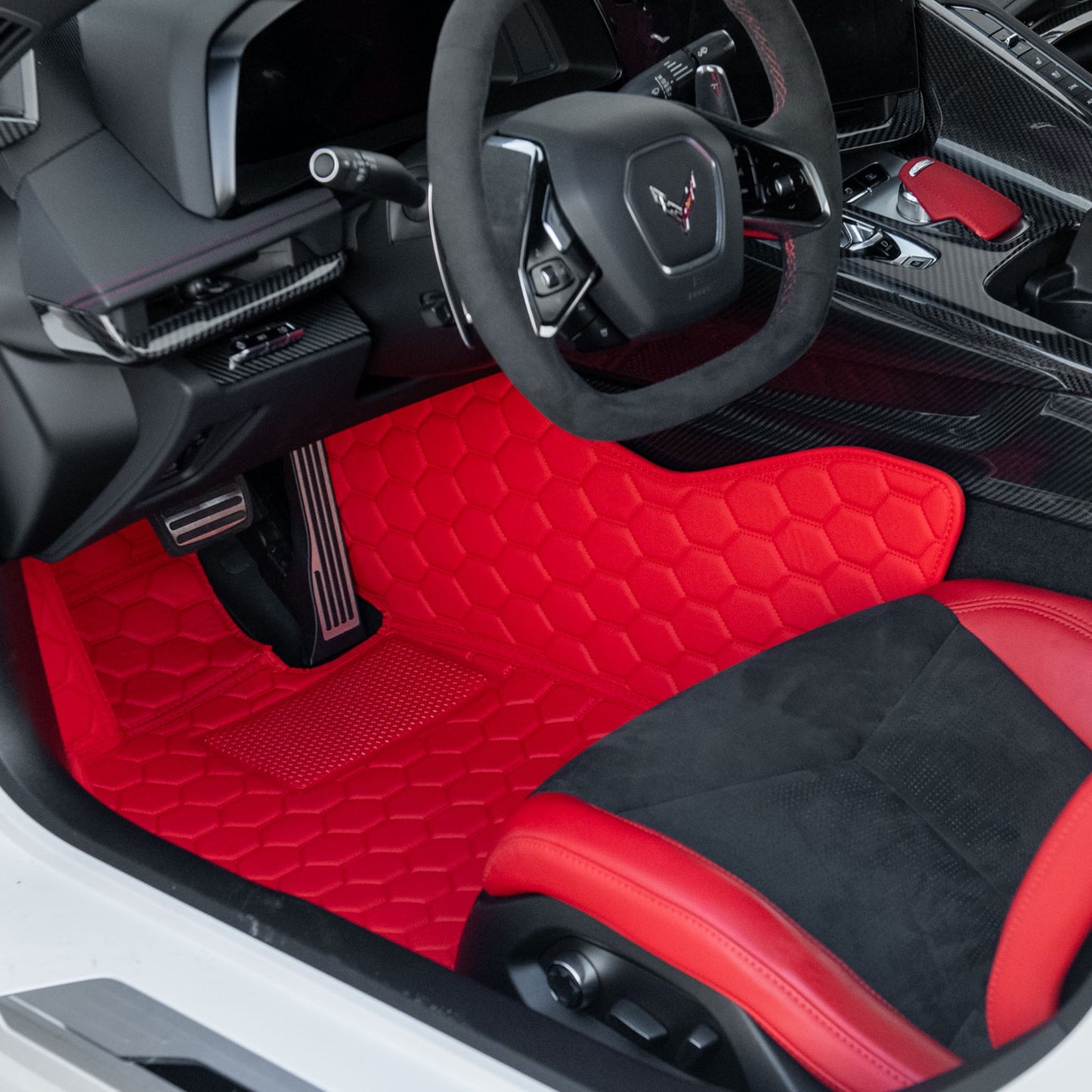 Corvette C8 Custom Honeycomb Leather Floor Mat Liners