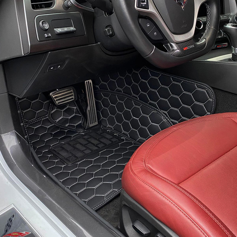 Corvette C7 Custom Premium Honeycomb Leather Floor Mat Liners